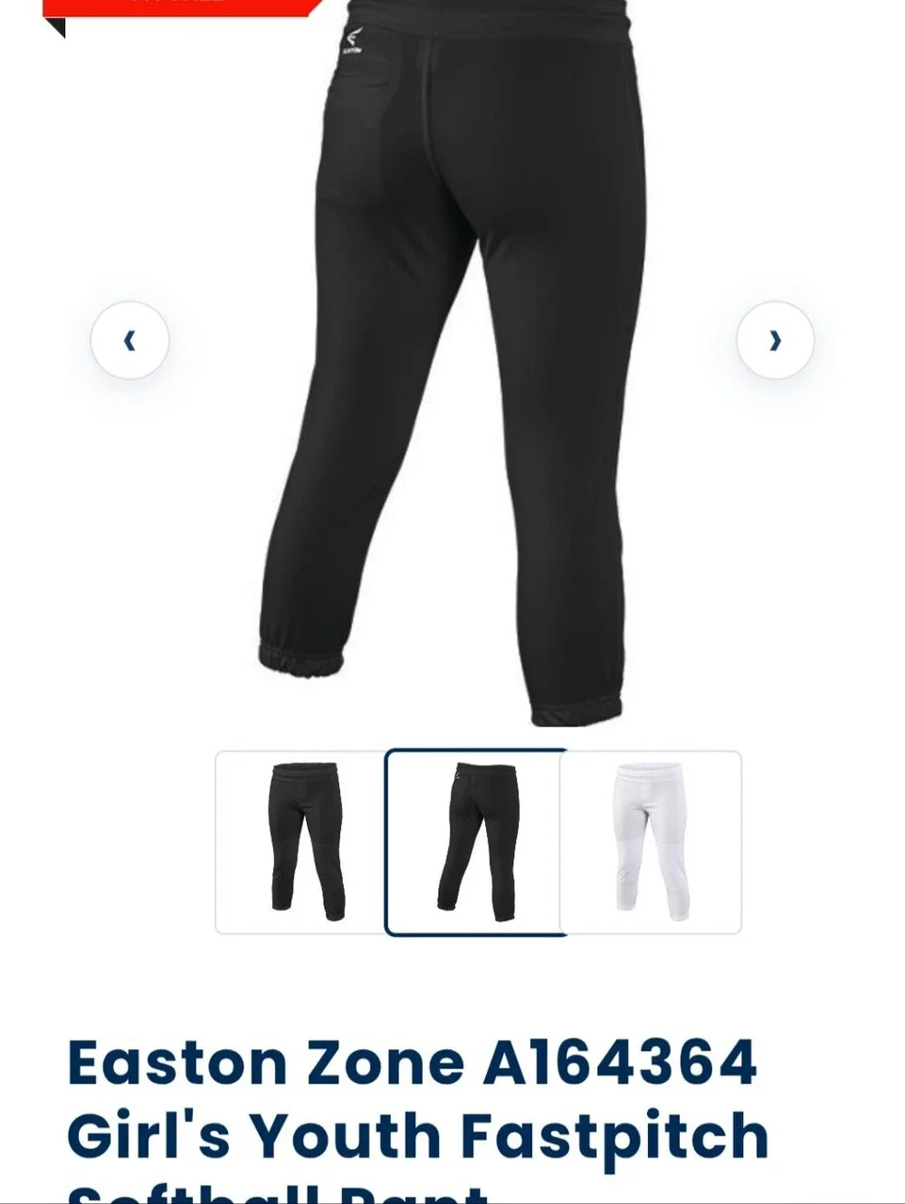 Easton Girls Youth Fastpitch Softball Pants Black Size YS- Never Worn